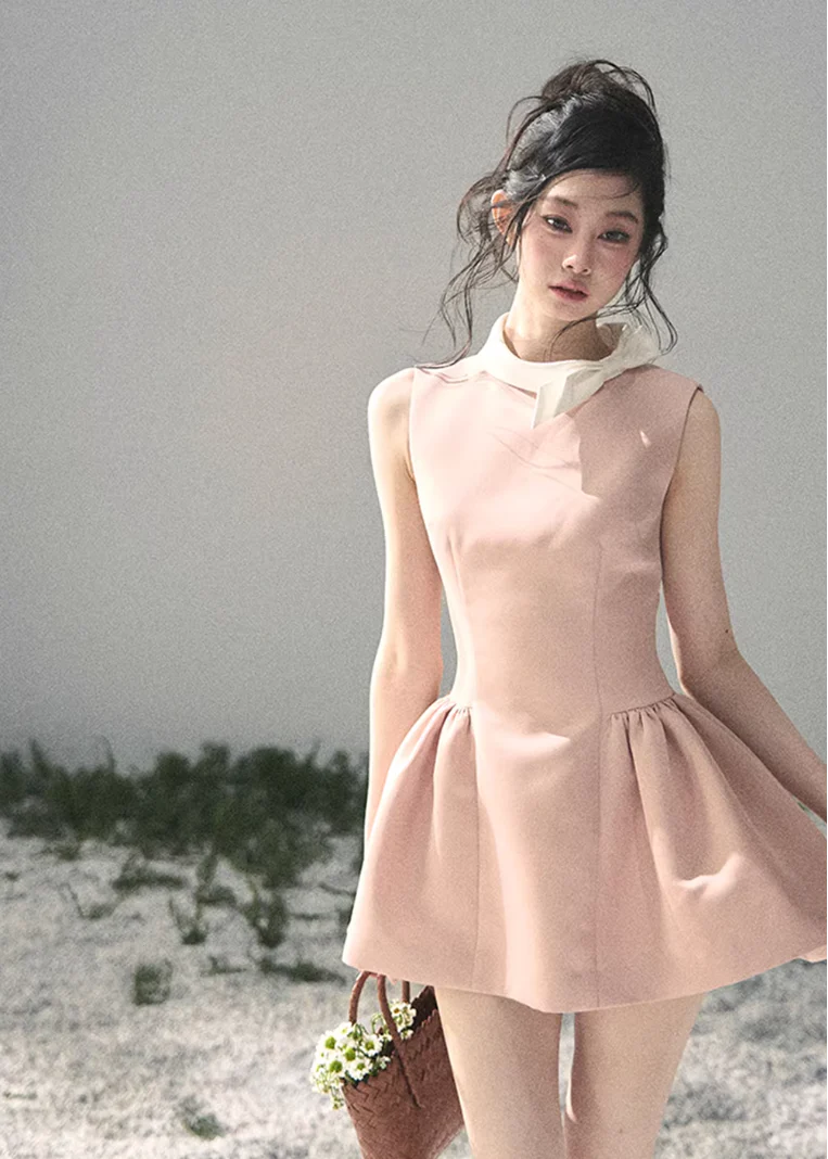 Blanche Nœud Satin Mini Dress - Image 8