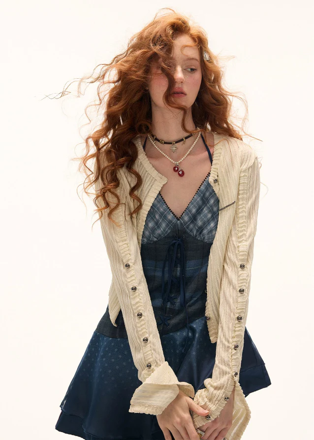 Blue Plaid Spliced Slip Dress