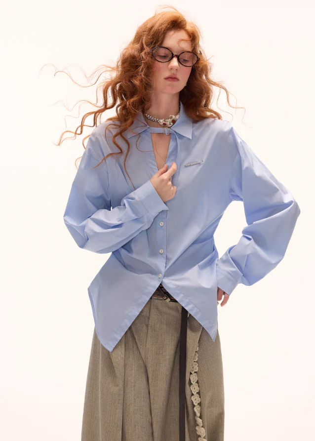 Blue Pleat Shirt - Image 4