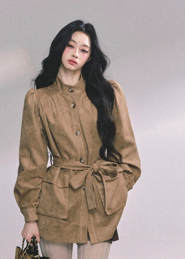 Café Céleste Suede Belted Coat