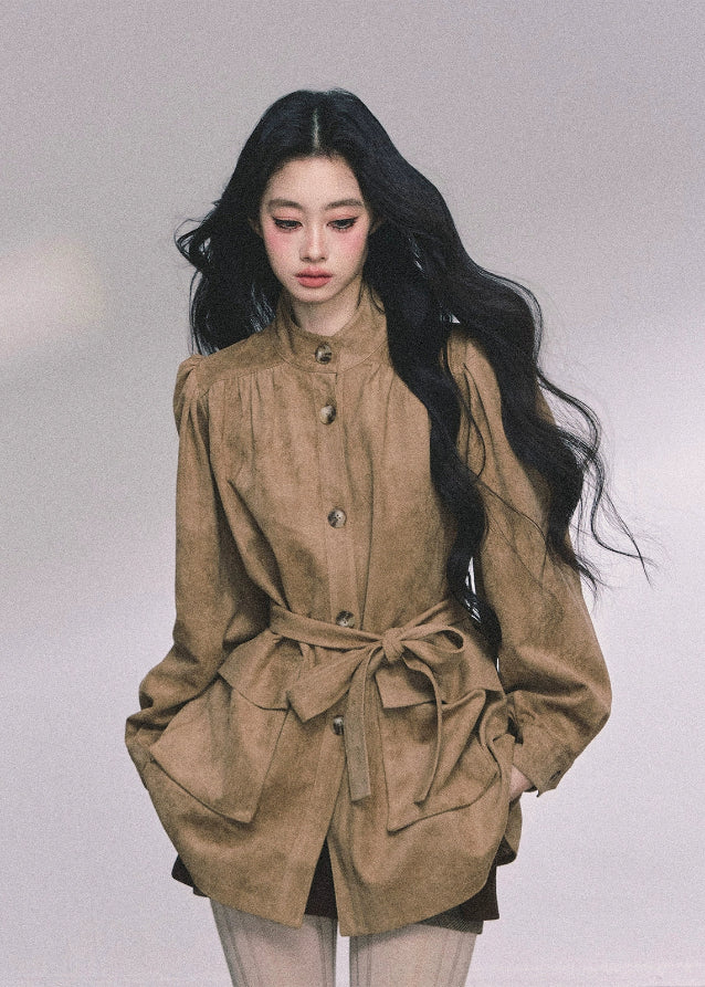 Café Céleste Suede Belted Coat - Image 3