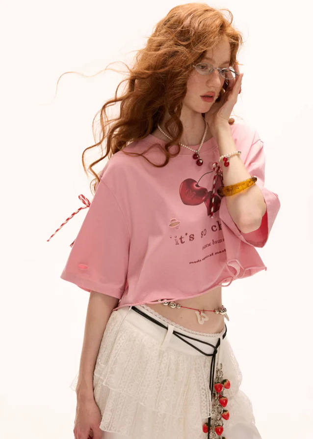 Cherry bow short sleeved top - Image 3