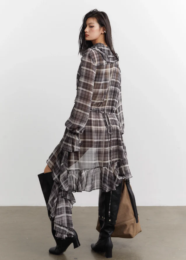 Chiffon Drift Plaid Cascade Dress - Image 3