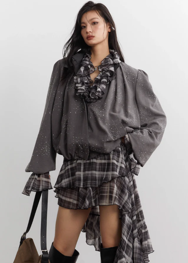 Chiffon Drift Plaid Cascade Dress - Image 4
