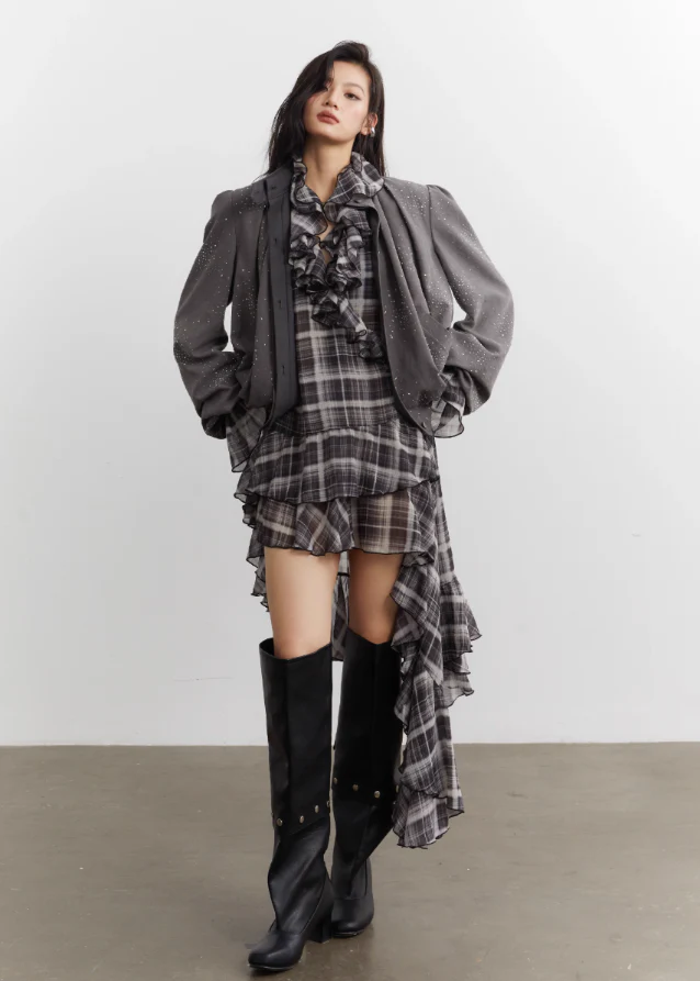 Chiffon Drift Plaid Cascade Dress - Image 6