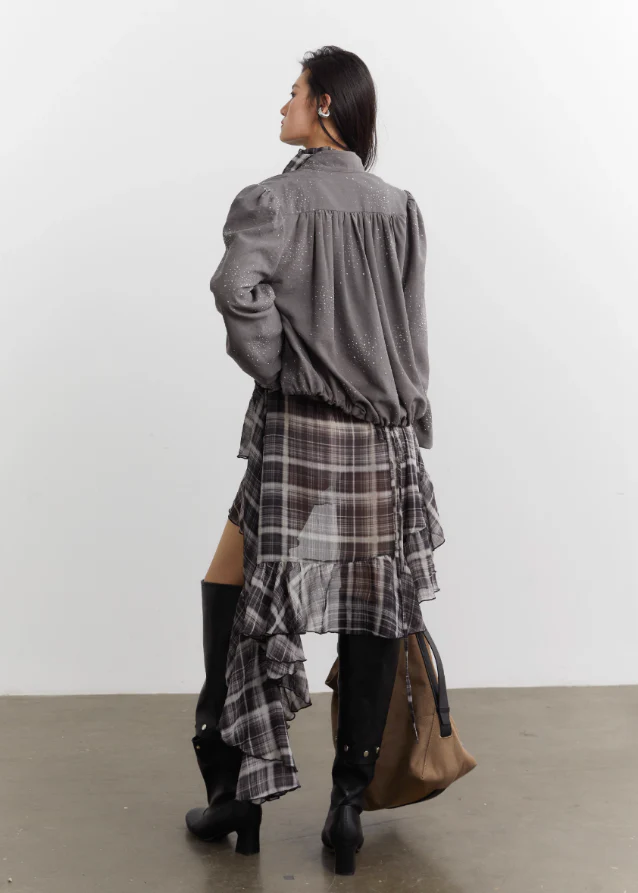 Chiffon Drift Plaid Cascade Dress - Image 7