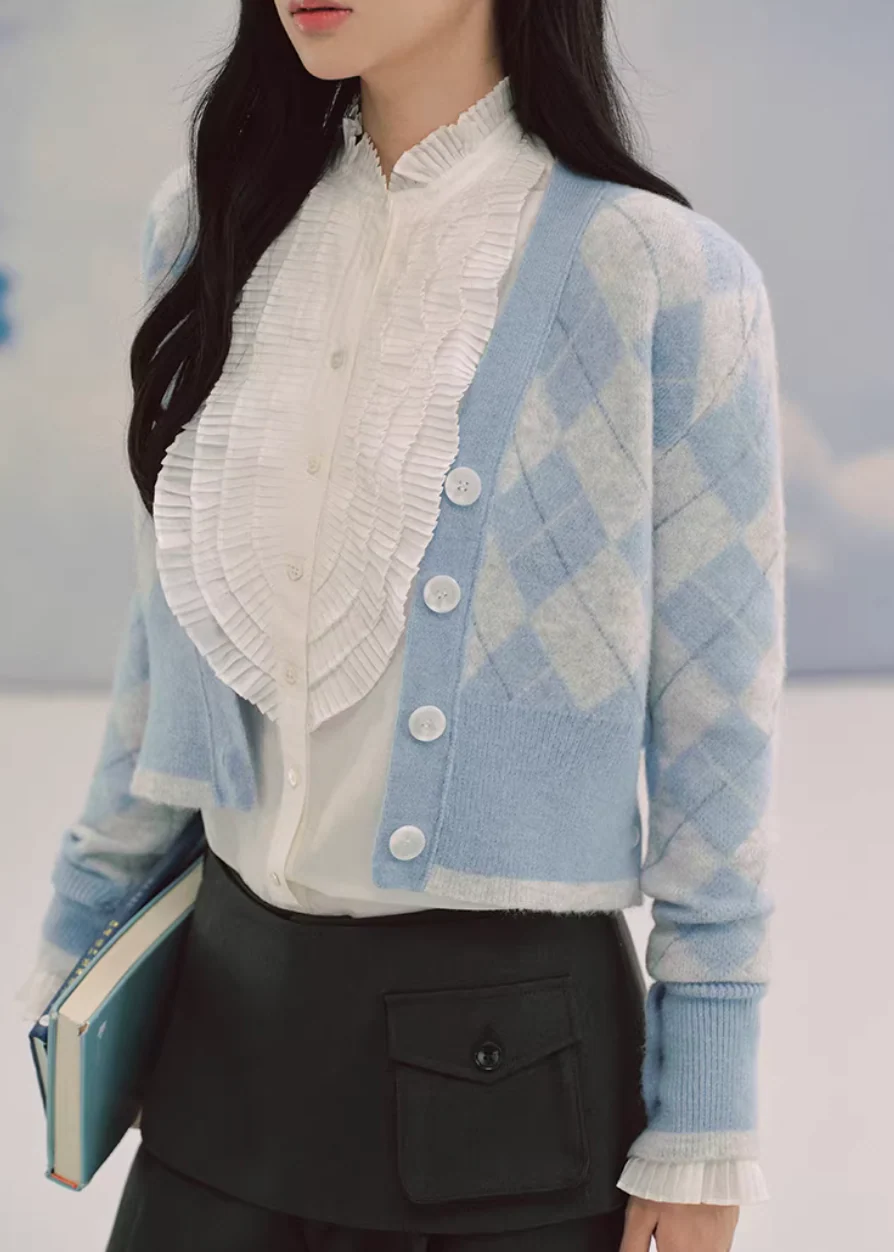 Ciel Argyle V-Neck Cardigan - Image 6