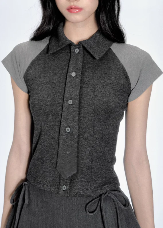 Korean Contrast Tie Skirt Set - Image 4