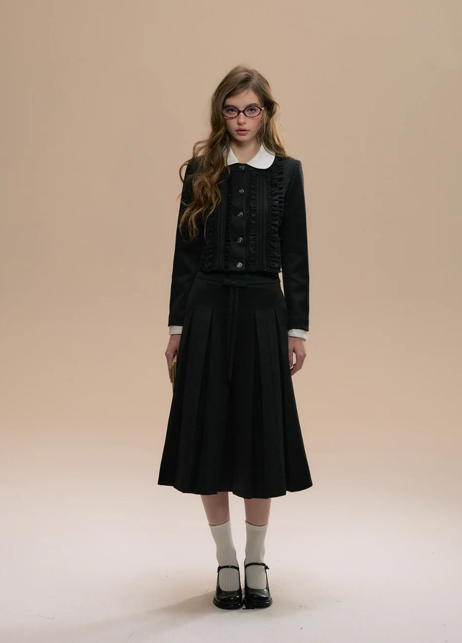 Dark Gray Striped Wool Down Jacket - Image 5