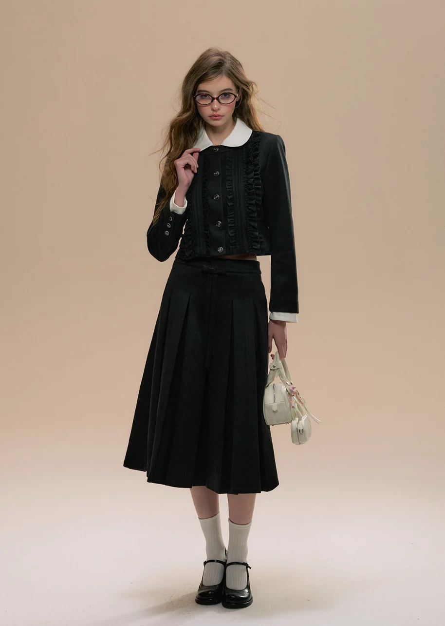 Dark Gray Striped Wool Down Jacket - Image 6