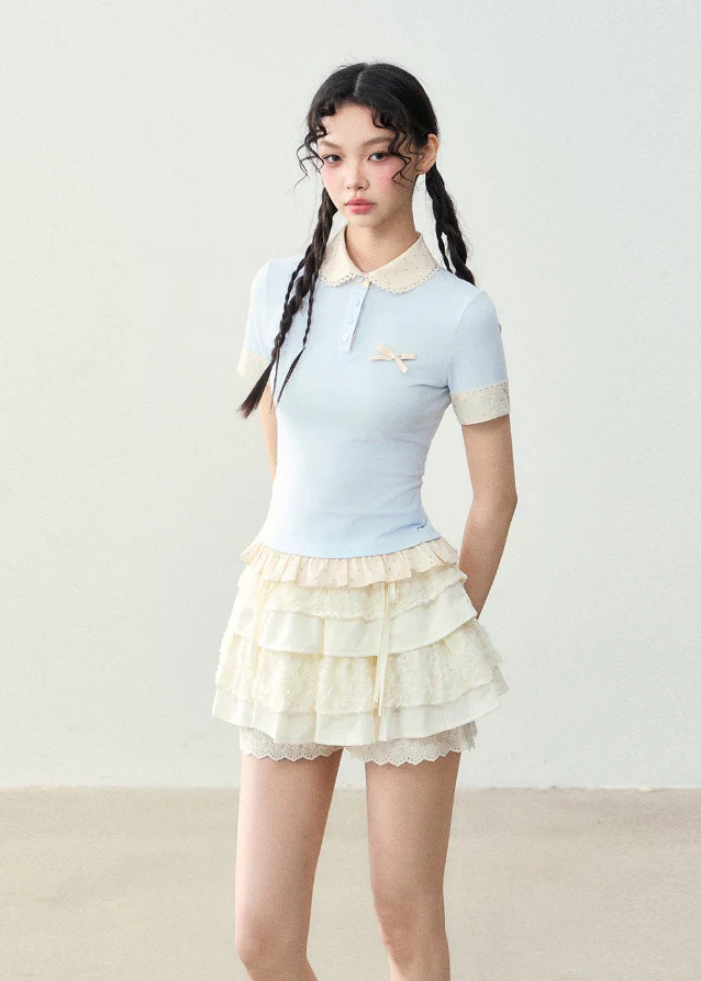 College Style Spliced Fake Two-Piece Tee - Image 3