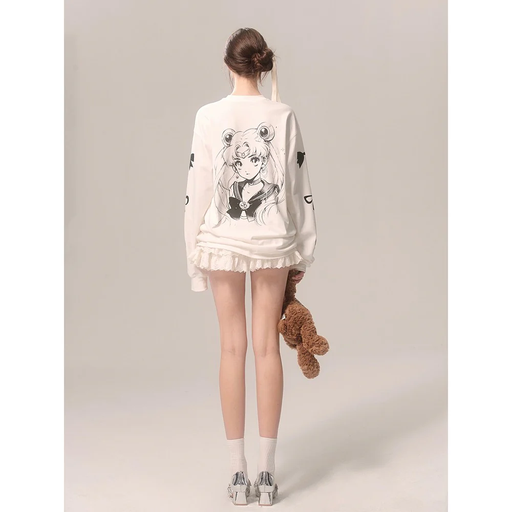 Loose Fit Comic Print Long Sleeve Tee - Image 5