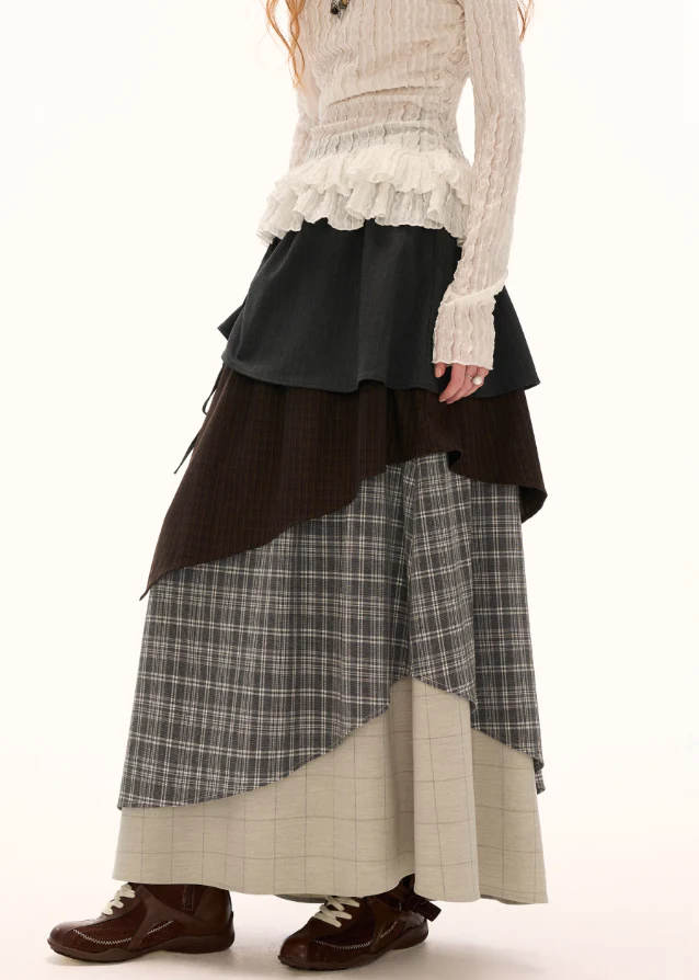 Contrast Check Skirt