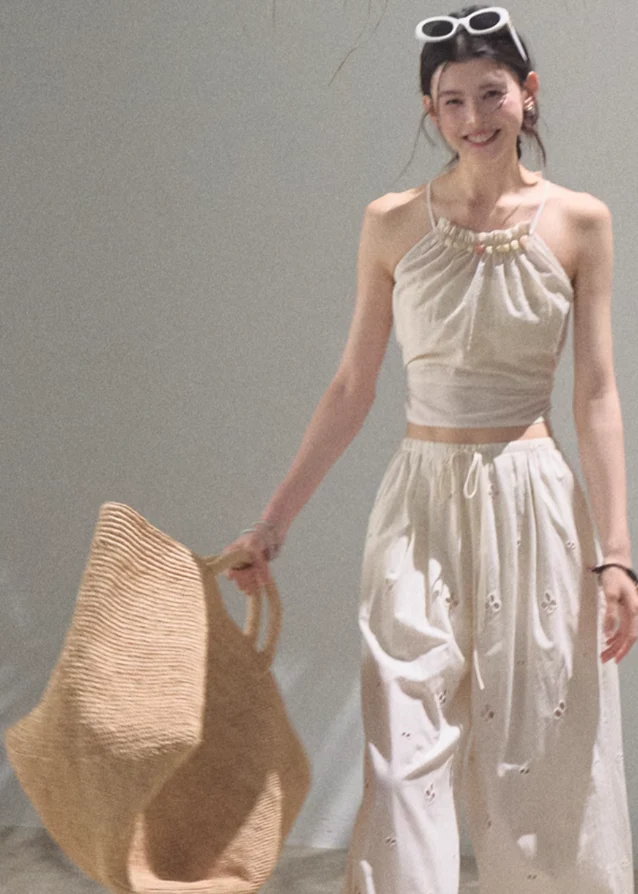 Embroidered Cashew Drawstring Pants