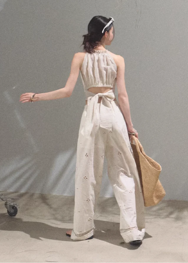 Embroidered Cashew Drawstring Pants - Image 3