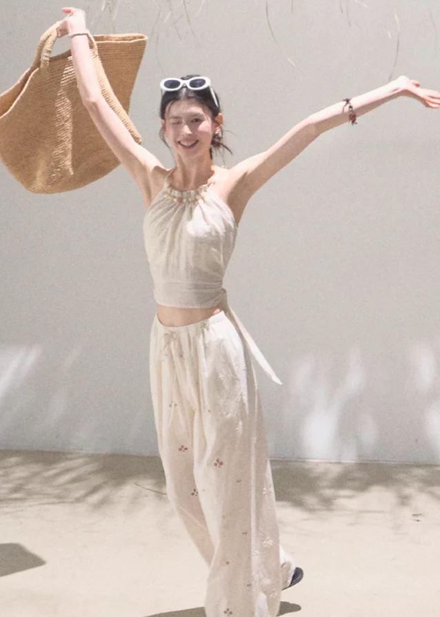 Embroidered Cashew Drawstring Pants - Image 4