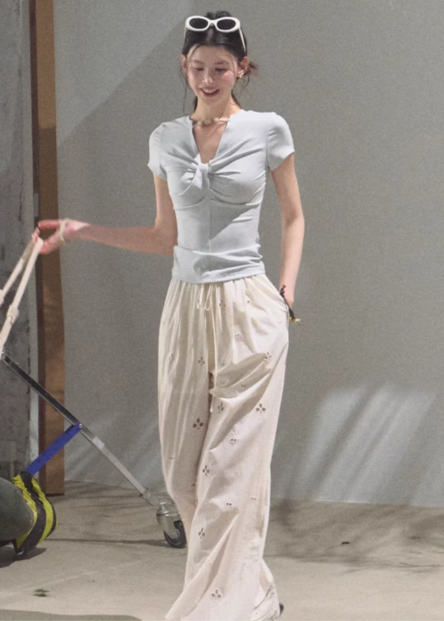 Embroidered Cashew Drawstring Pants - Image 8