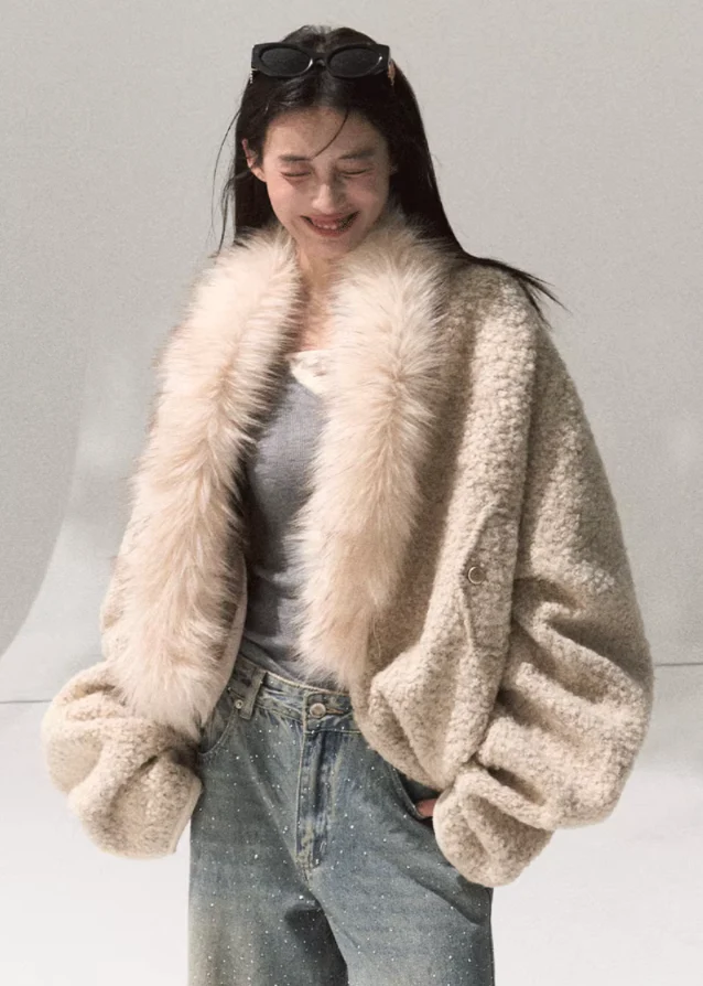 Cozy Halo Cropped Shearling Jacket - Image 6