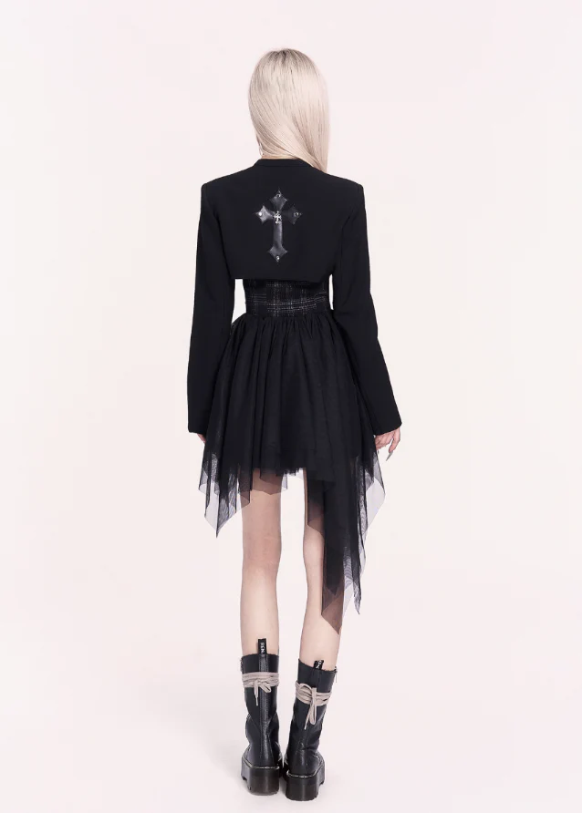 Crossfall Punk Mesh Asymmetry Dress Set - Image 11