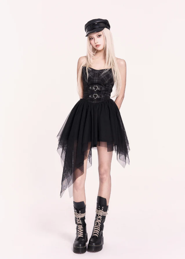 Crossfall Punk Mesh Asymmetry Dress Set - Image 12
