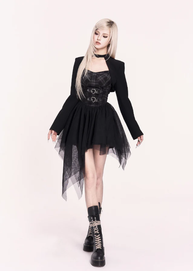 Crossfall Punk Mesh Asymmetry Dress Set - Image 8