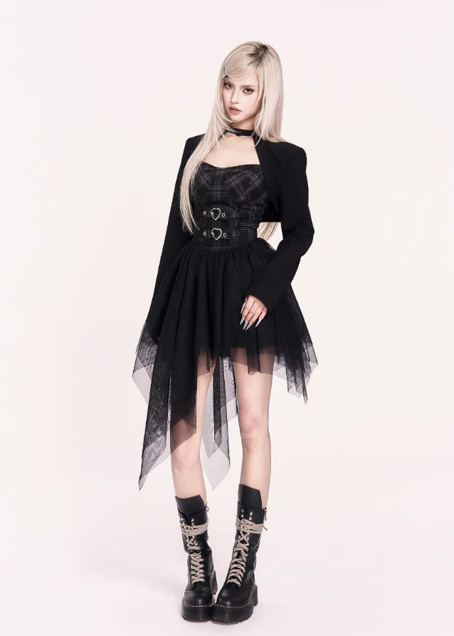 Crossfall Punk Mesh Asymmetry Dress Set - Image 9