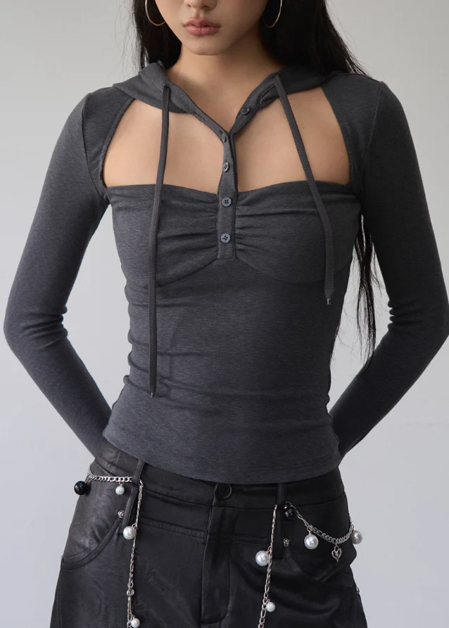 Dark Mode Hooded Cutout Top - Image 2