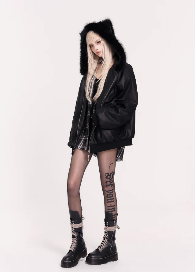 Dark Script Gothic Lettering Tights - Image 3