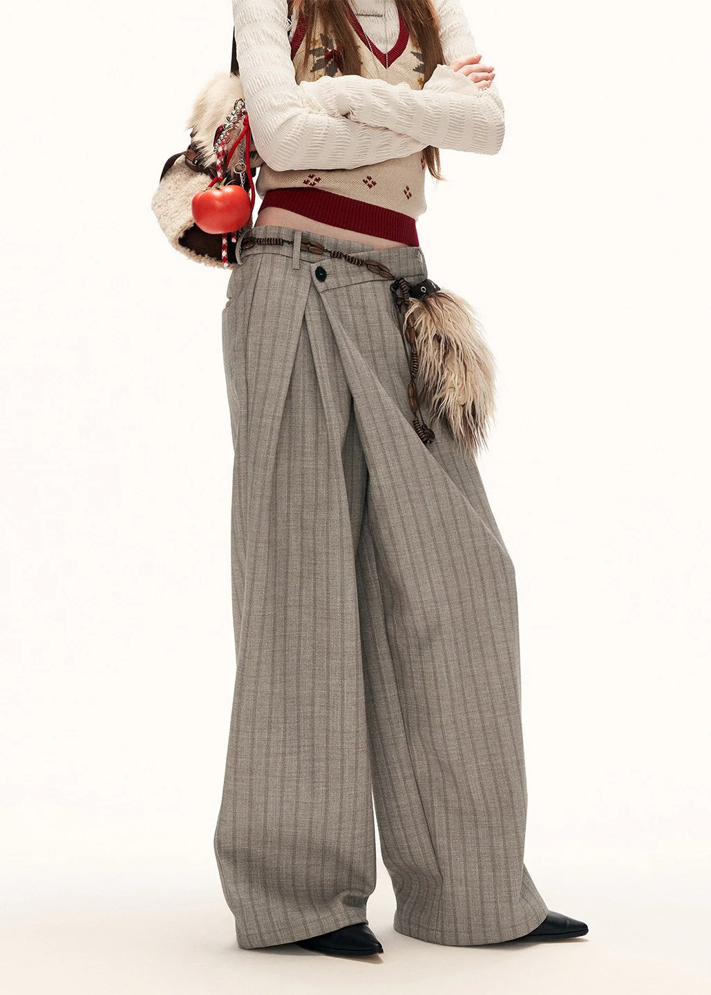 Deconstructed Stripe Pleated Pants