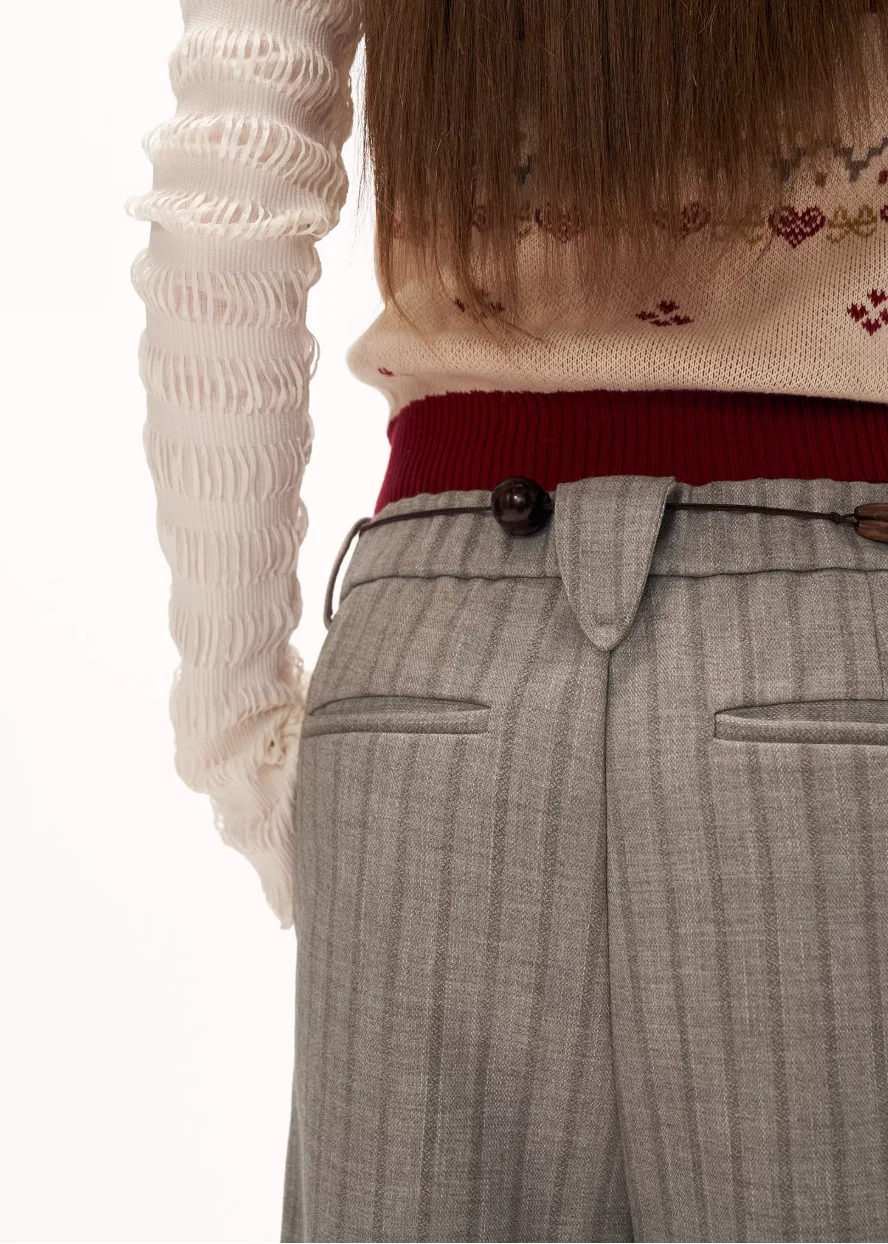 Deconstructed Stripe Pleated Pants - Image 7