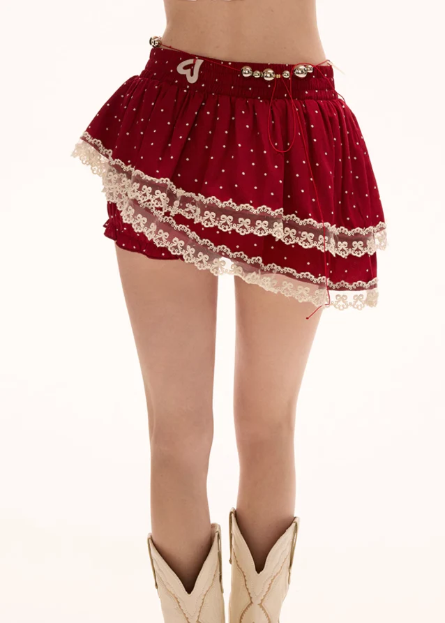 Double-layer polka dot irregular half skirt shorts - Image 3