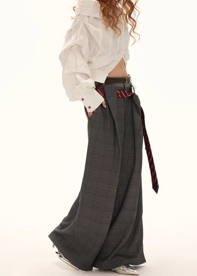 Double-Waist Plaid Trousers - Image 2