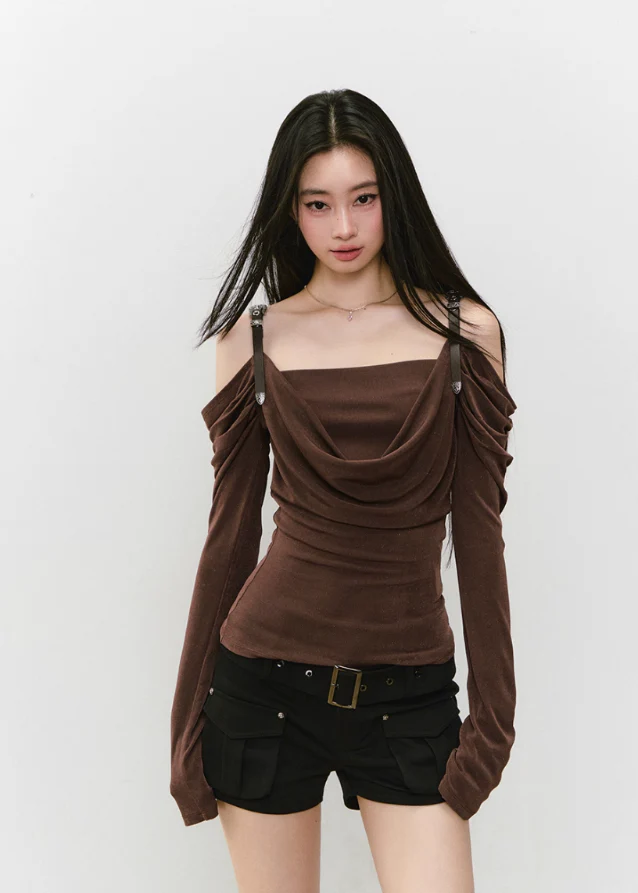 Draped Strap Hybrid Off-Shoulder Top - Image 3