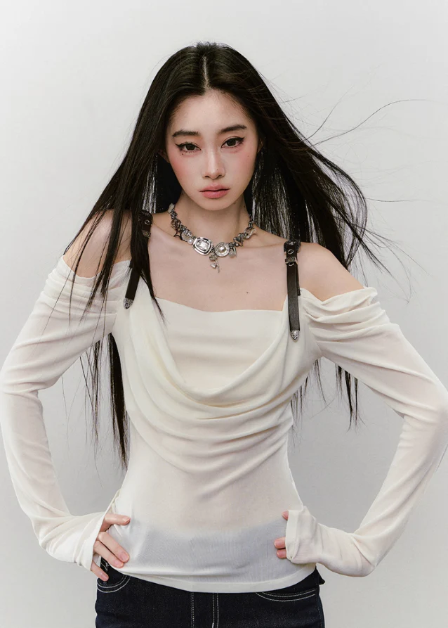 Draped Strap Hybrid Off-Shoulder Top - Image 4