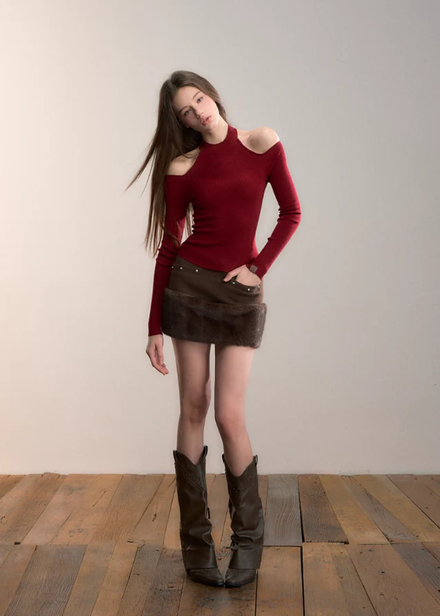 Dual Cut-Out Sculpt Knit High Neck Top - Image 8