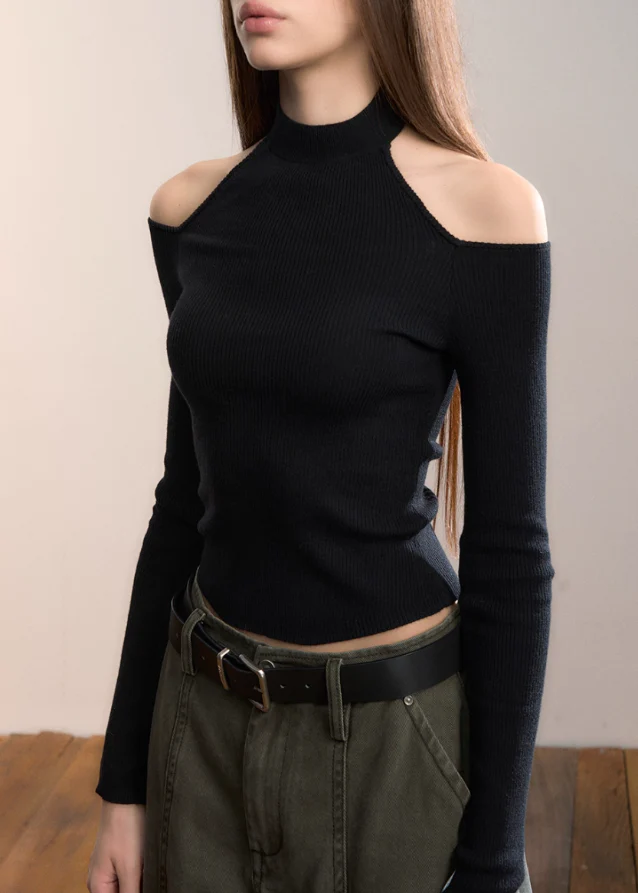 Dual Cut-Out Sculpt Knit High Neck Top - Image 9