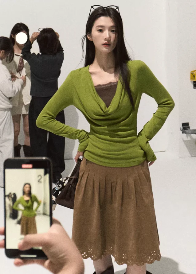 Earth Bloom Laser-Cut Suede Skirt - Image 10