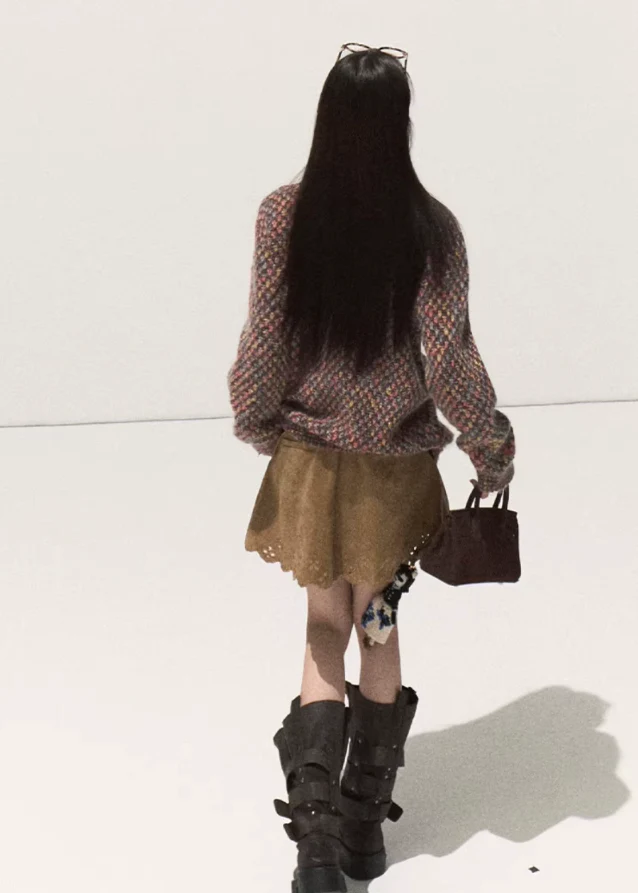 Earth Bloom Laser-Cut Suede Skirt - Image 11