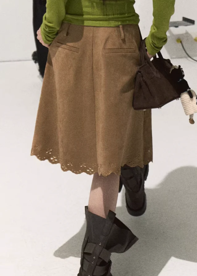 Earth Bloom Laser-Cut Suede Skirt - Image 6