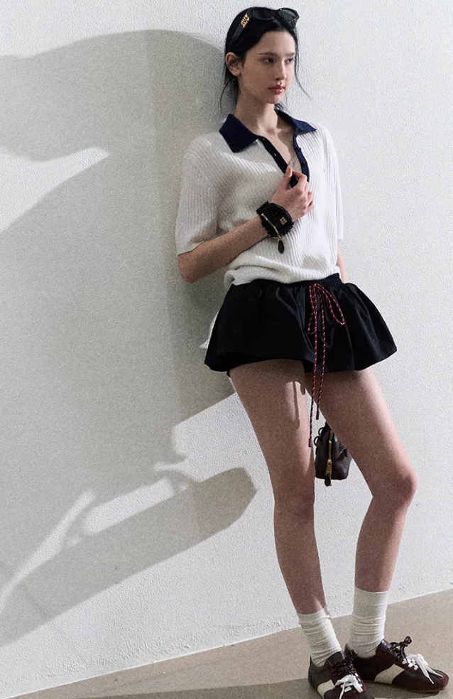 Elastic waist drawstring short skirt flower bud puffy skirt - Image 6
