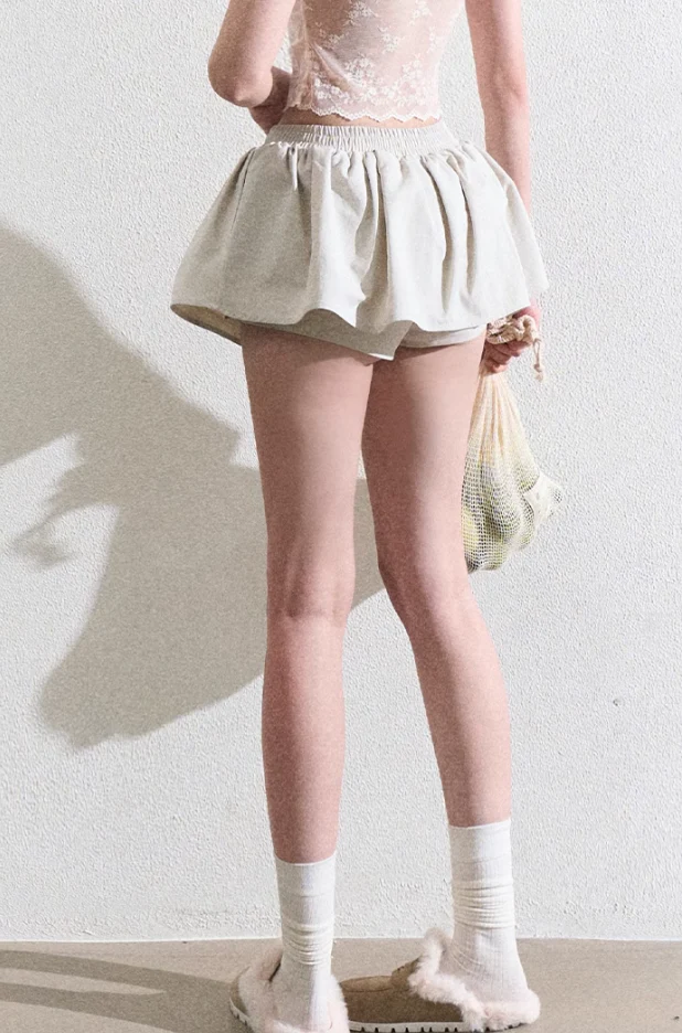 Elastic waist drawstring short skirt flower bud puffy skirt - Image 9