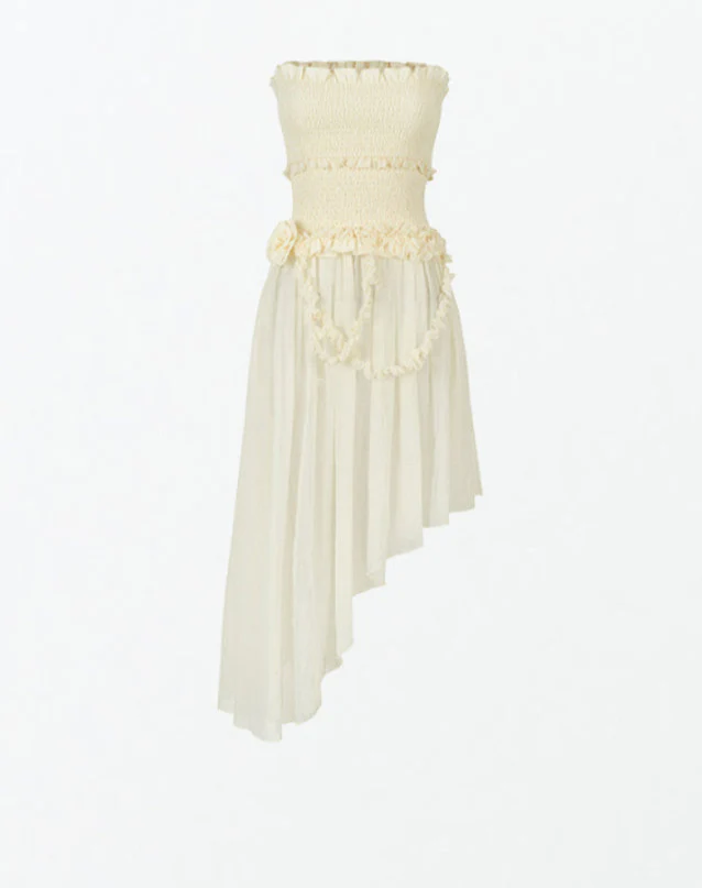 Elegant Irregular Mesh Chest-Wrap One-Shoulder Dress - Image 5
