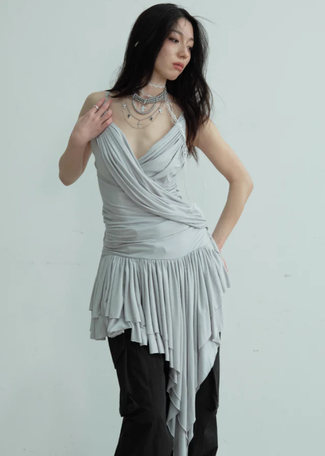 Elegant Sculptural Pleated Deep V Top - Image 6