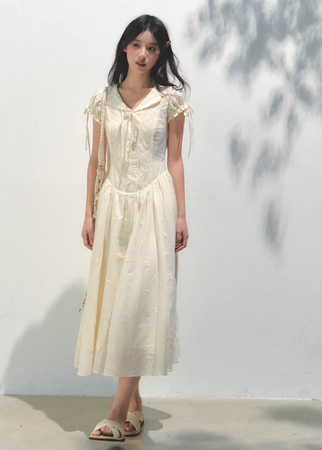 Embroidered Bubble Sleeve Tea Dress - Image 10