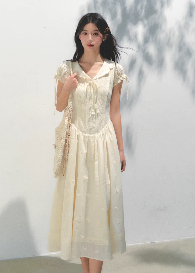 Embroidered Bubble Sleeve Tea Dress - Image 11