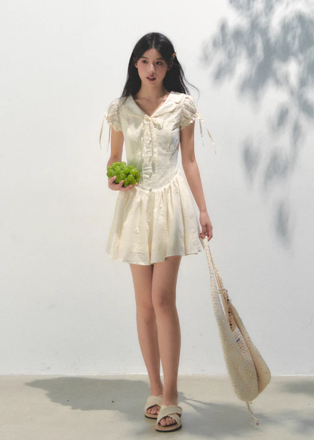 Embroidered Bubble Sleeve Tea Dress - Image 13