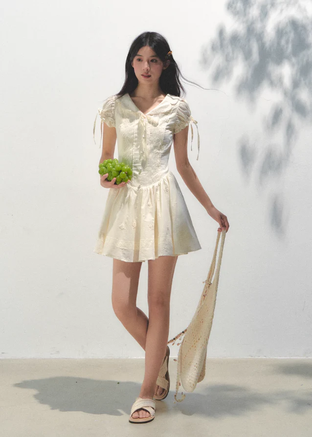 Embroidered Bubble Sleeve Tea Dress - Image 14