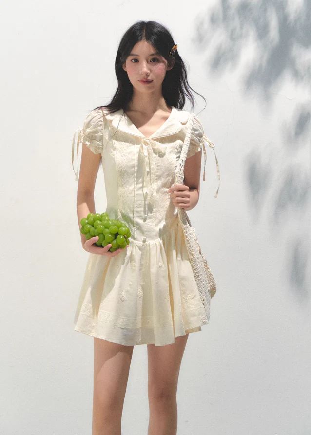 Embroidered Bubble Sleeve Tea Dress - Image 5