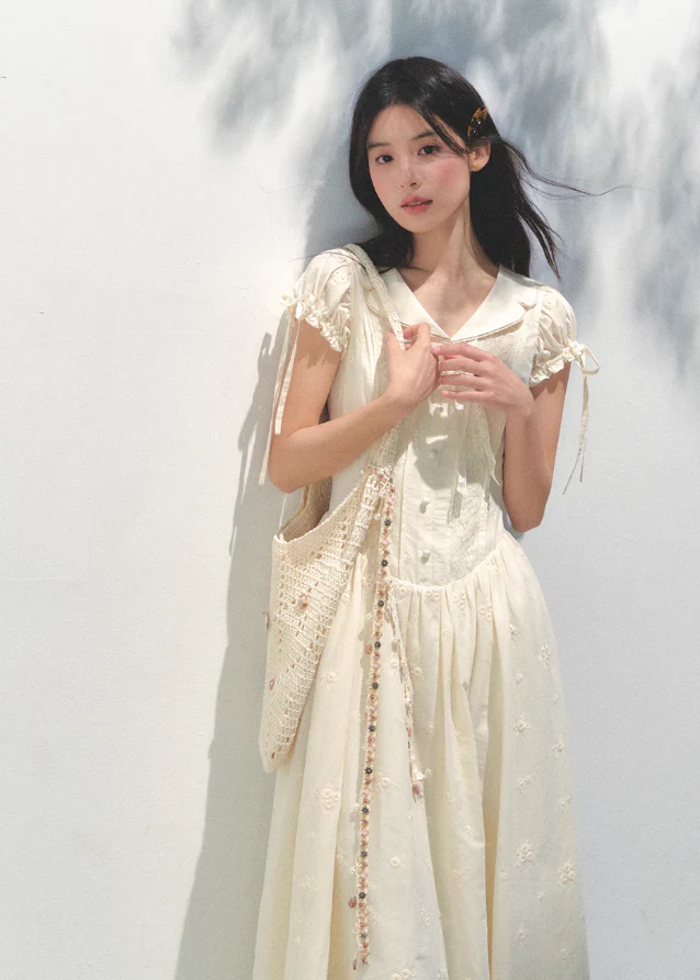 Embroidered Bubble Sleeve Tea Dress - Image 6
