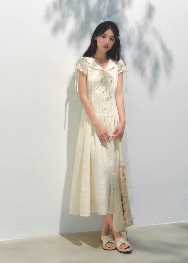 Embroidered Bubble Sleeve Tea Dress - Image 7